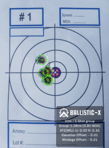 The best grouping after fixing the barrel, 0.81 MOA