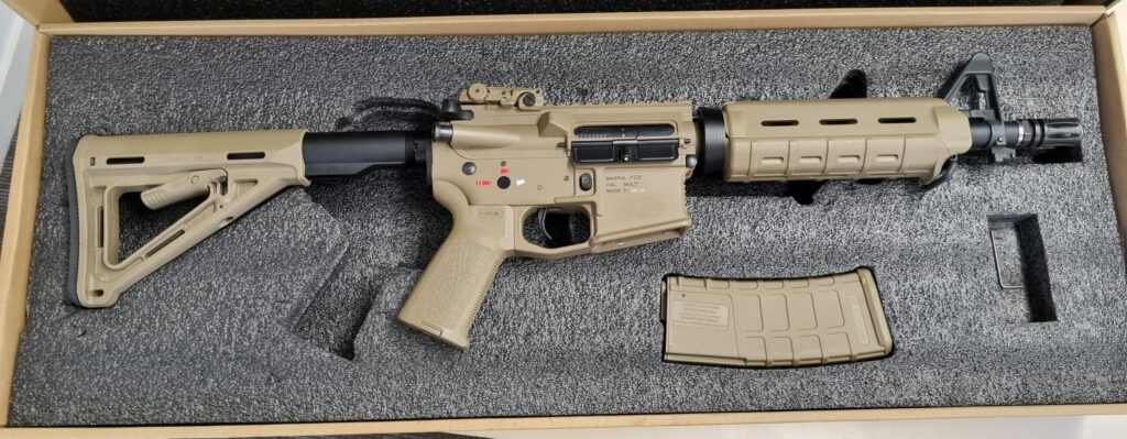 The G&P Magpul M4 in Tan, inside the box.