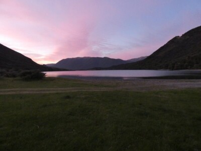 An awesome sunset to finish the first day at Loch Katrine Red sky at dusk over Loch Katrine