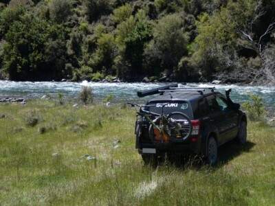 Stopped at the Hurunui River to try for a trout. Stopped at the Hurunui River to try for a trout. Can see my Escudo parked beside the river with the rivers trubulant flows.