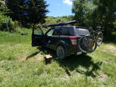 After getting to the end of the gravel roads, stopped that this park to pump my tyres back up to road pressures. After ending the journey out of Loch Katrine pumping the tyres back up to road pressures. Parked in a nice park with a swimming hole sign